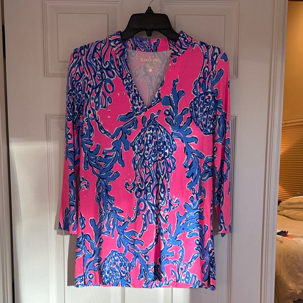 Lilly Pulitzer Vibrant Pink and Blue Blouse